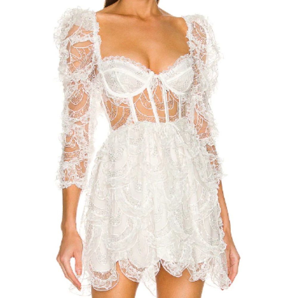 For Love & Lemons Tayla Mini Dress White Size L NWOT